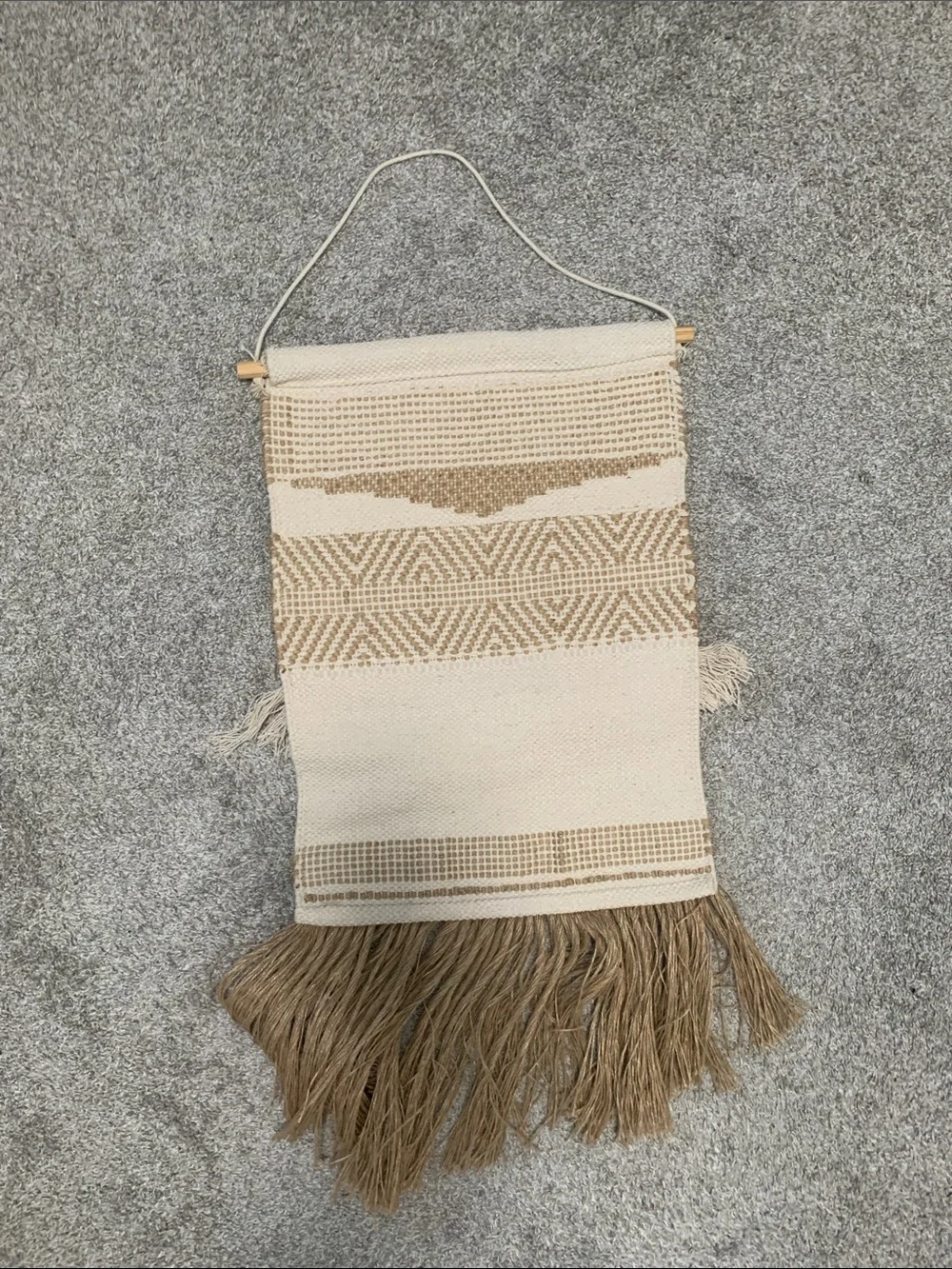 Boho Woven Fringe Wall Hanging in Cream and Brown